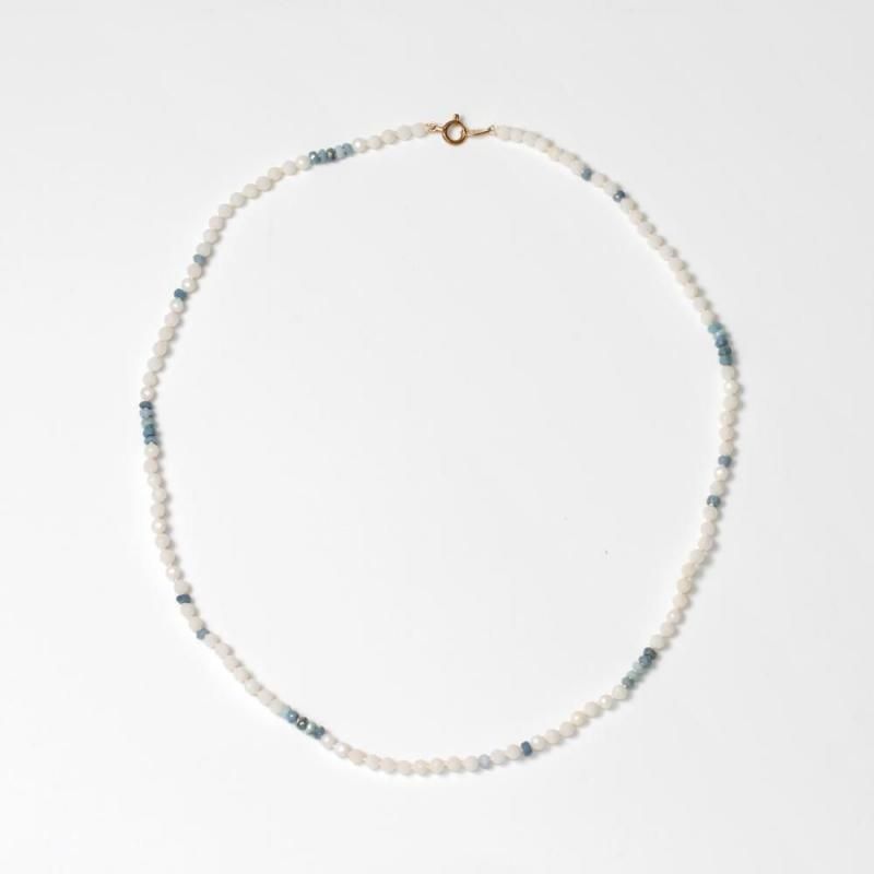 White coral-blue opal Necklace 38cm