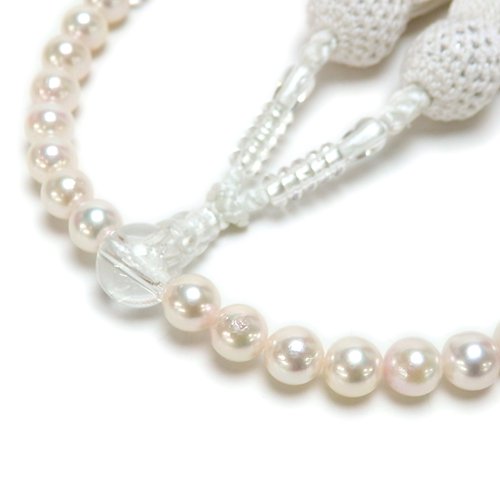 あこや 本真珠 念珠 アコヤ真珠 7.5-8mm 念珠ケース付き 正絹 数珠
