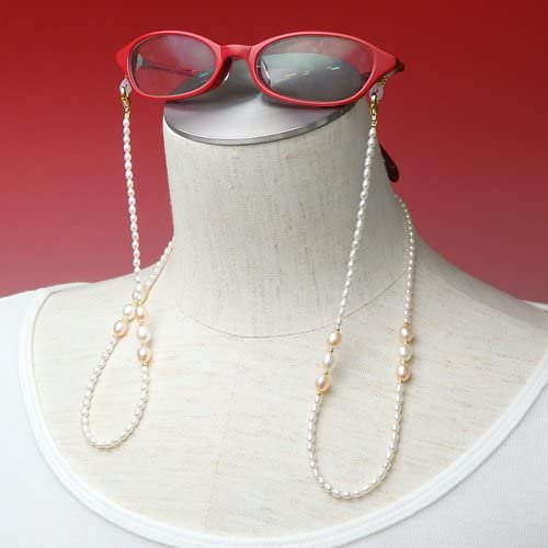 ネックレスになる淡水真珠のメガネチェーン ピンクパープル オレンジパール