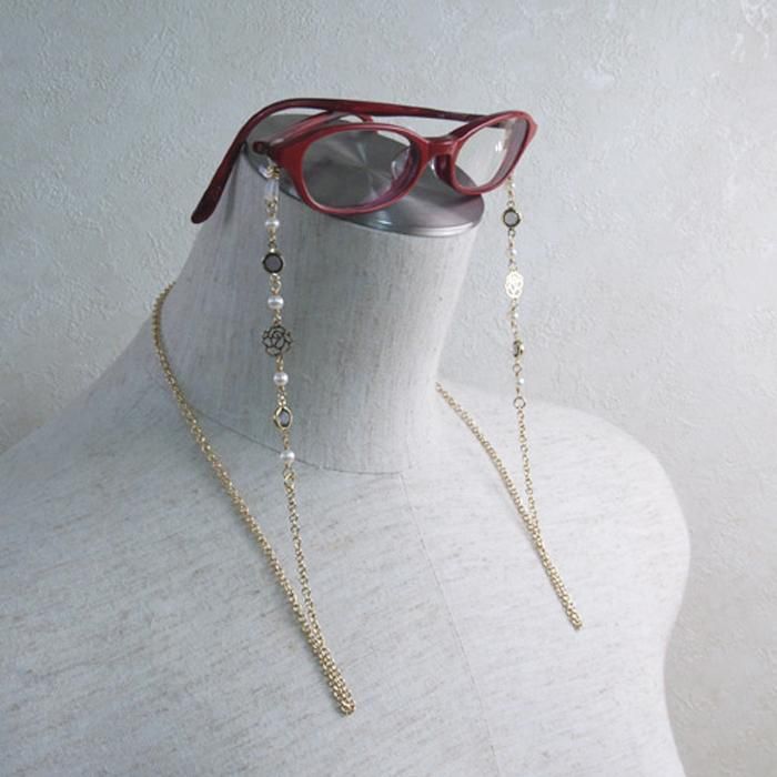 ♪594❤️ バラ薔薇フロスト淡水パールマスクチェーンメガネチェーン