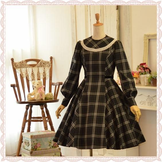 Rosa Bianca Online Shop タータンチェックのラウンドカラーワンピース ロングカフスver 再販 7号 11号 Rosa Bianca Online Shop タータンチェックのラウンドカラーワンピース ロングカフスver 再販 7号 11号
