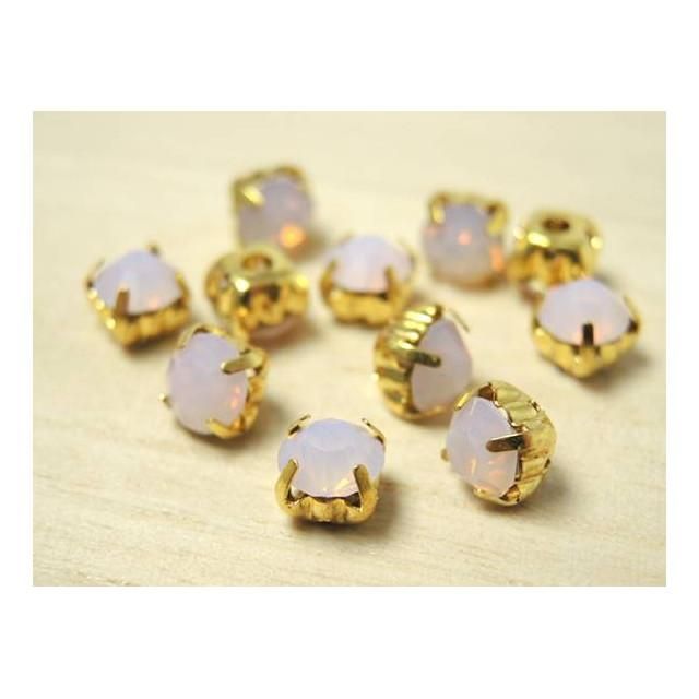 台座付きビジュー ガラスストーン ピンクオパール 6mm ゴールドタイプ ◇ 【10個セット】【ラインストーン】【爪付きストーン】 ビーズ&アクセサリーパーツ Piece ピース ガラスビジュー ラインストーン 10個入り