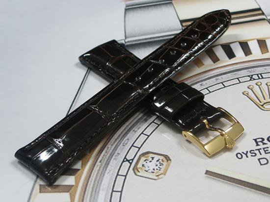競売 Rolex (ロレックス) 黒 純正革ベルト クロコダイル レザーベルト 