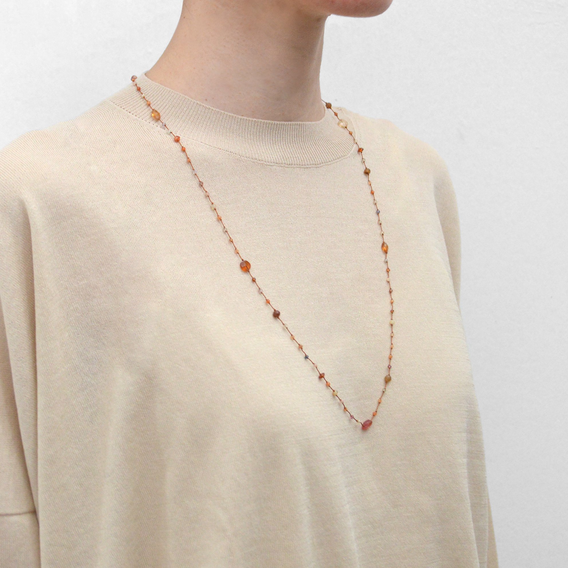 mikia / multi stone necklace (brown) - くるみの木