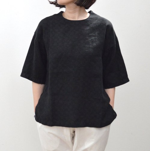 COSMIC WONDER / Old owlish floral-patterned linen short sleeve pullover 【19CW01190】