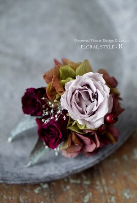  ローズマジョリカの華やかコサージュ Rose Corsage 【Gray グレー × Bordeaux ボルドー】の商品画像