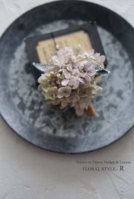  紫陽花のコサージュ  Hydrangea Corsage 　【Pink×Mos Green ピンク×モスグリーン】の商品画像