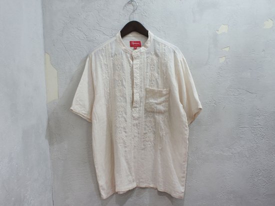 Supreme 'Embroidered Band Collar S/S Shirt'バンドカラー 半袖シャツ