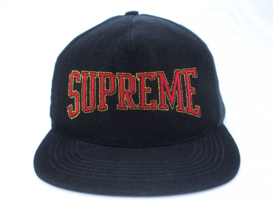 Supreme 'Dotted Arc 5 Panel Cap'キャップ コーデュロイ ロゴ 黒