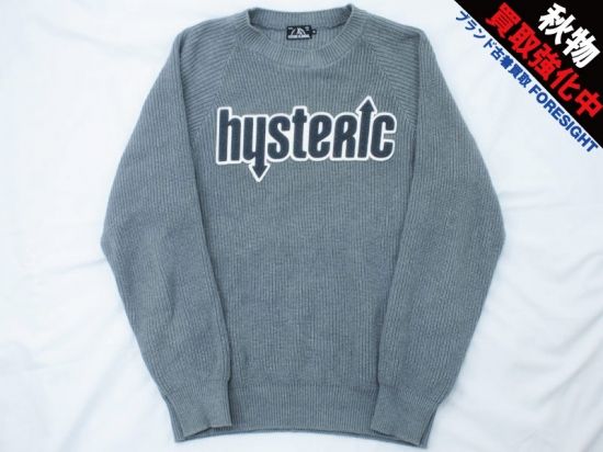 90s HYSTERIC GLAMOUR ニットジャケット　袖ロゴ　ワッペン HYSTERIC GLAMOUR セーター ワッペン プルオーバー 02171NS05 M グレー