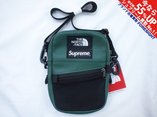 supreme the northface bag green レザーショルダー