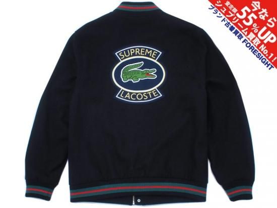 ネイビーサイズSupreme　LACOSTE　Wool Varsity Jacket　Lサイズ