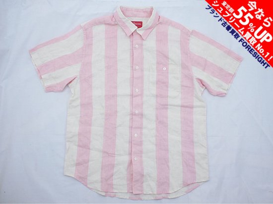 Supreme 'Wide Stripe Shirt'ワイドストライプシャツ 半袖 Pink ピンク