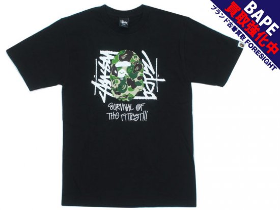 A BATHING APE × STUSSY Tシャツ 猿迷彩 ヘイプヘッド APE