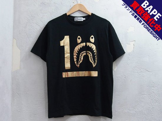 A BATHING APE 10周年 'SHARK TEE'シャーク Tシャツ 黒金 ...