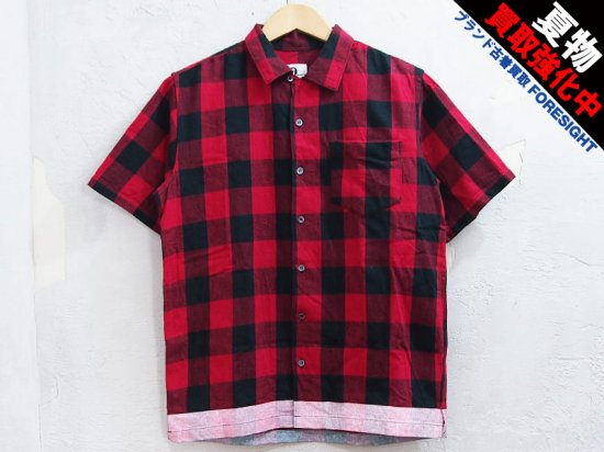 GOODENOUGH 'BUFFALO FLANNEL S/S SHIRT'半袖 バッファロー チェック ネルシャツ ライン 裾ロゴ プリント 赤  レッド M グッドイナフ - ブランド古着の買取販売フォーサイト オンラインストア