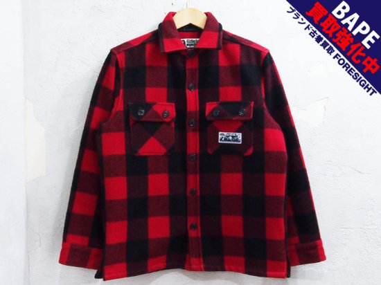 A BATHING APE 'バッファローチェック'CPO ジャケット レッド 赤 FLANNEL MOUNTAIN M BAPE アベイシングエイプ  - ブランド古着の買取販売フォーサイト オンラインストア