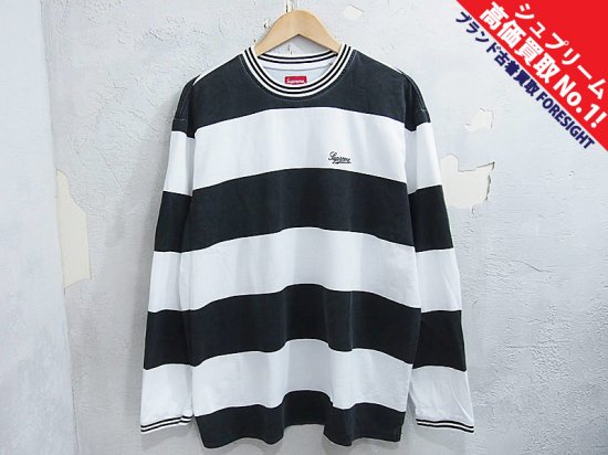 Supreme 'Printed Stripe L/S Top'長袖 Tシャツ スクリプト ロゴ 刺繍 ...