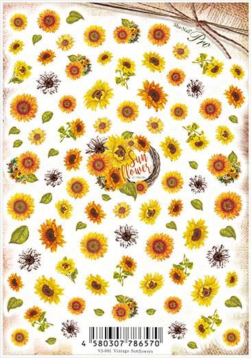 ネイルシール Sha Nail Pro 写ネイルpro Vs 001 Vintage Sunflowers ヴィンテージ ひまわり アミューズメントネイルスタジオホワイト