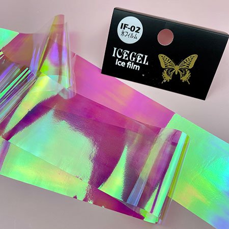 Ice Gel アイスジェル 氷フィルム 4cm 100cm If 02 ピンクブルーの複雑なオーロラ アミューズメントネイルスタジオ