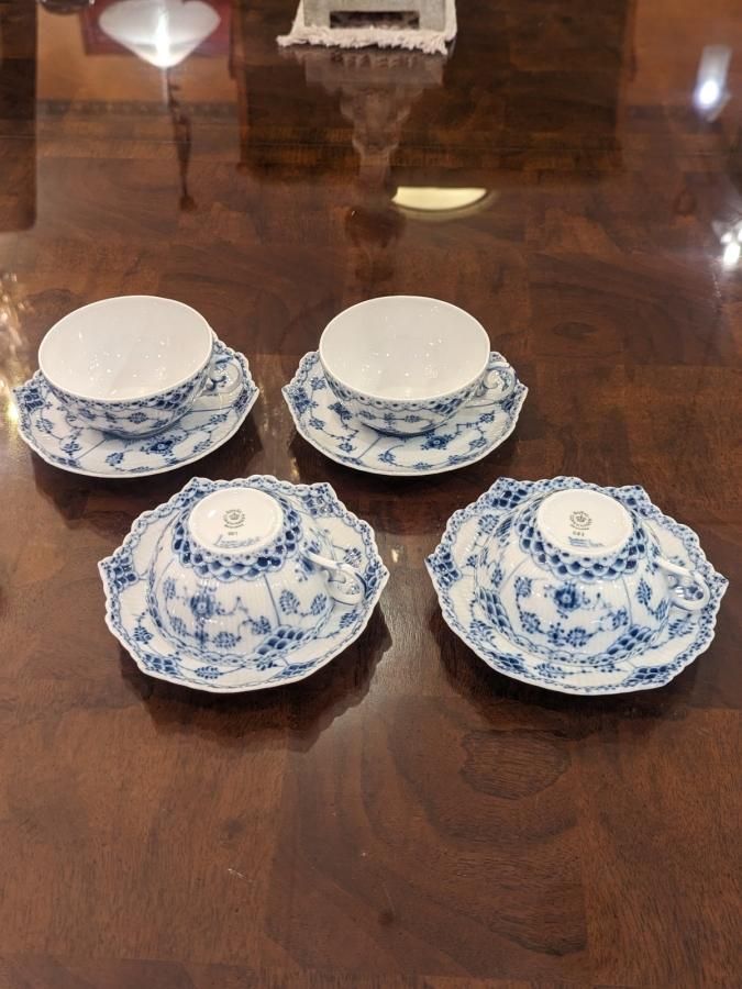☆Royal Copenhagen☆ ブルー フルーテッド フルレース 4客 ☆Royal Copenhagen☆ ブルー フルーテッド フルレース 4客