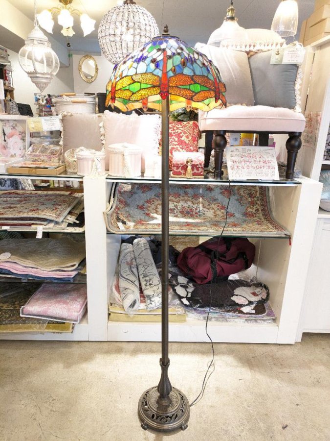 9,635円i【極美品】 ティファニーランプ ステンドグラス トンボ フロアスタンド ランプ
