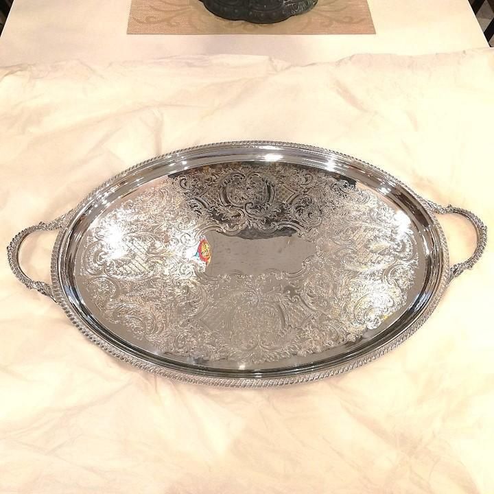 なー　英国 アンティーク Barker Ellis シルバープレートトレイ なー 英国 アンティーク Barker Ellis シルバープレートトレイ