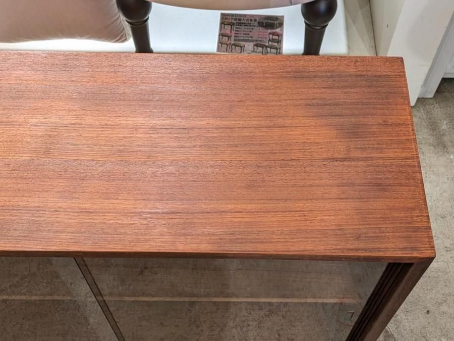 ミッドセンチュリー チーク材 サイドボード ガラス キャビネット 木製 無垢