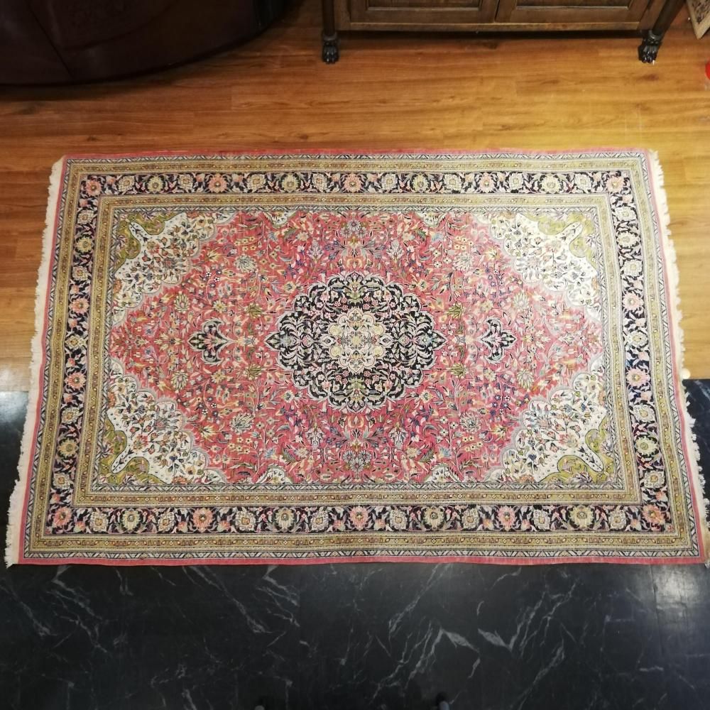 高級 ペルシャ絨毯 クム産 シルク ヴィンテージ 123cm×185cm - 家具