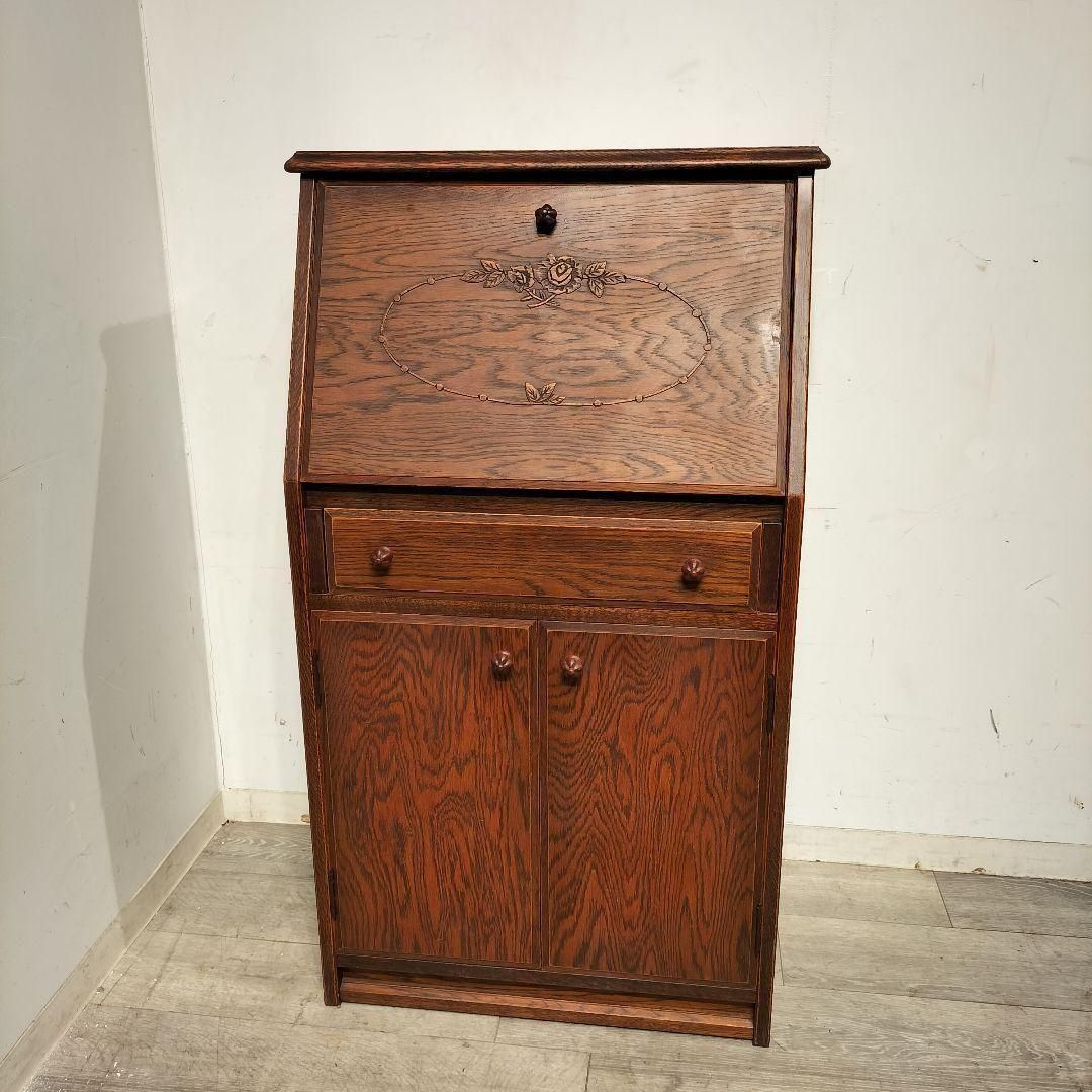 希少 良品 職人堅木 ライティングビューロー デスク