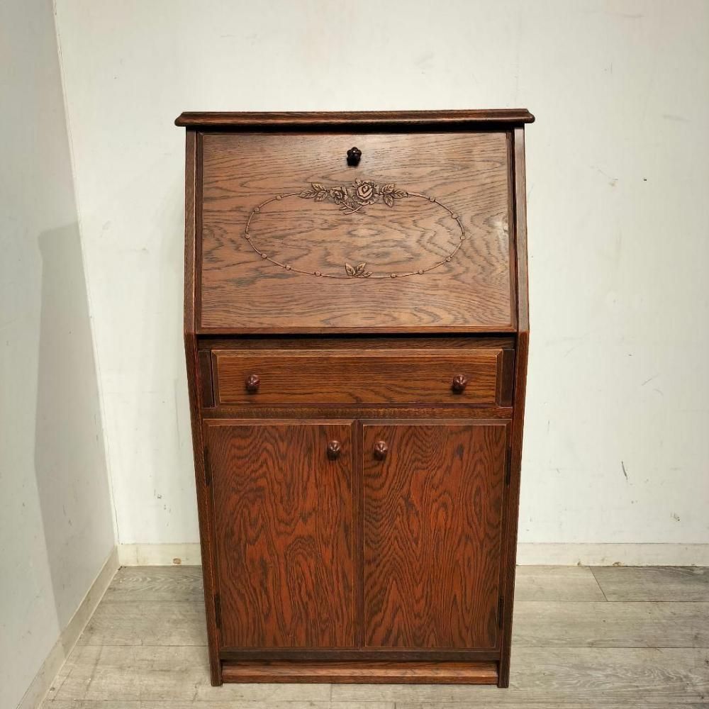 希少 良品 職人堅木 ライティングビューロー デスク