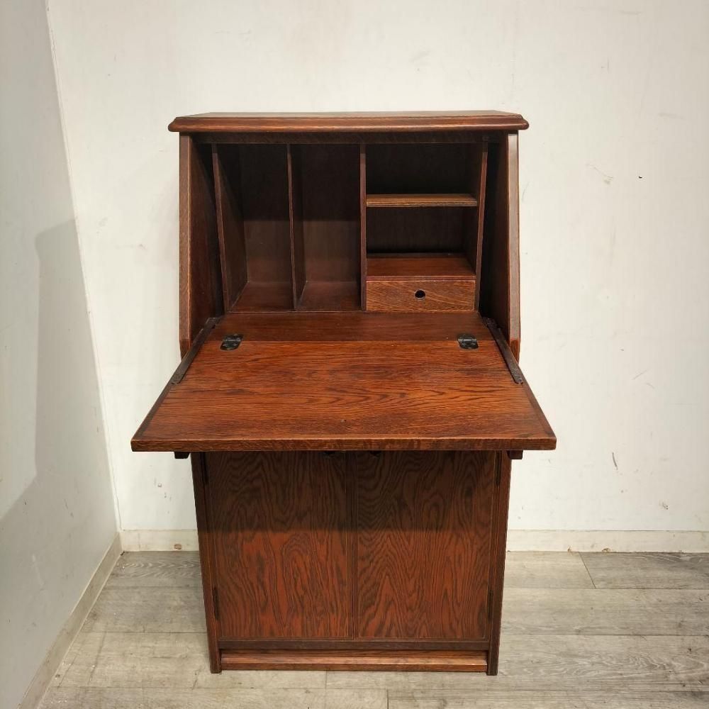 希少 良品 職人堅木 ライティングビューロー デスク