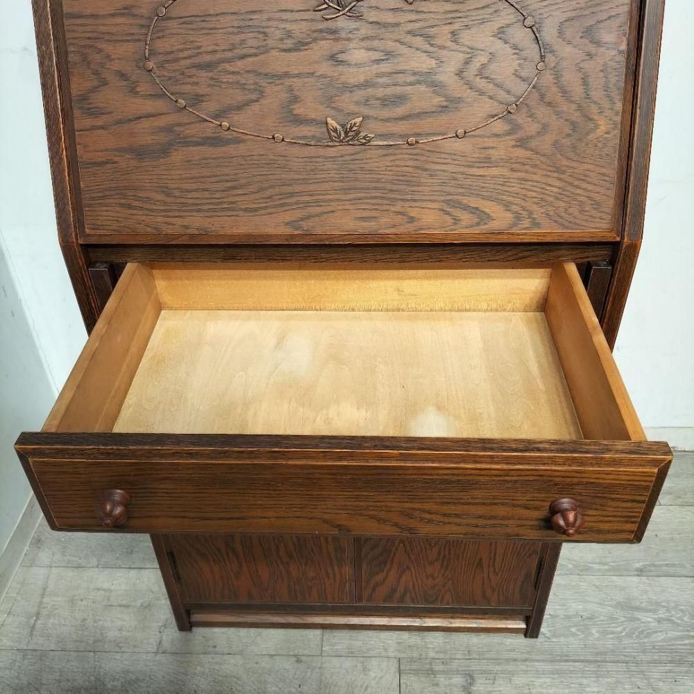 希少 良品 職人堅木 ライティングビューロー デスク