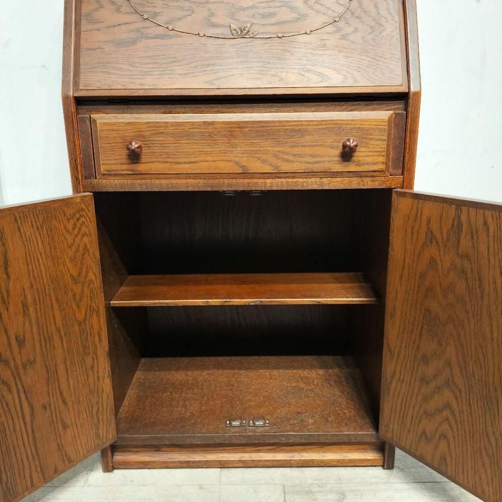 希少 良品 職人堅木 ライティングビューロー デスク