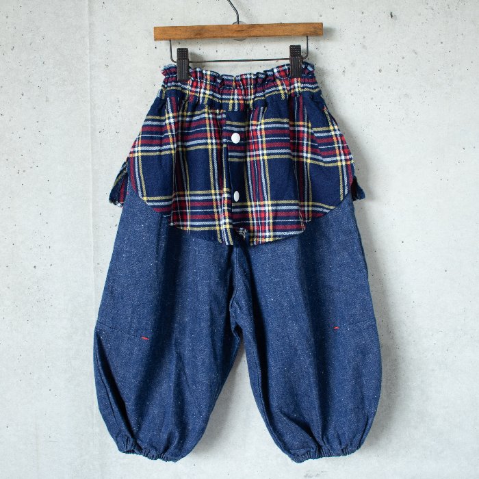 【MoL】check shirts layered pants｜ネイビー｜レディース