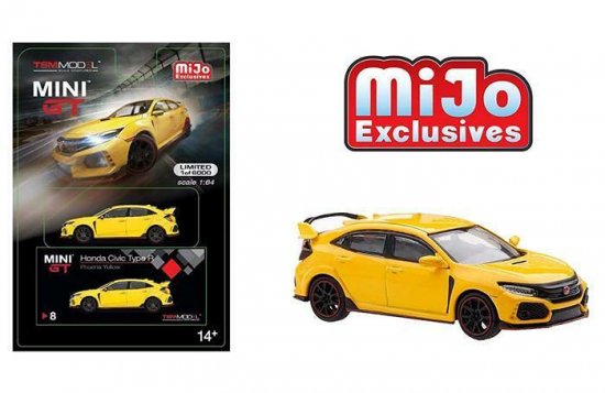 TSM MINI GT 1/64 Honda Civic Type R (FK8) '17 (LHD) イエロー MiJo限定- ミニカー専門店  RideON