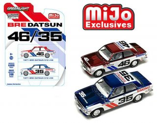 11 GREEN LIGHT 1/64 BRE DATSUN CHROME EDITION 71 #46 AND #35 / 2-PACK / MIJO