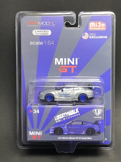 MINI GT× Mijo 1/64 Nissan GT-R R35 LBW Liberty Walk Blue- ミニカー