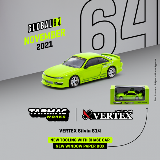 TARMAC WORKS 1/64 VERTEX Silvia S14 Light Green- ミニカー専門店