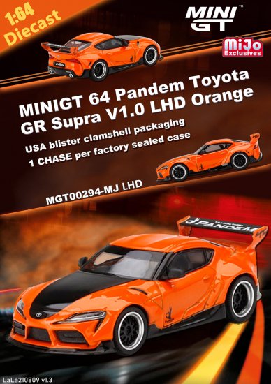 MINI GT 1/64 Pandem GR スープラ V1.0 オレンジ(左ハンドル)北米mijo限定ブリスター仕様- ミニカー専門店 RideON