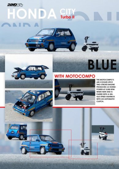 INNO 1/64 HONDA CITY TURBO II Blue With White MOTOCOMPO ホンダ