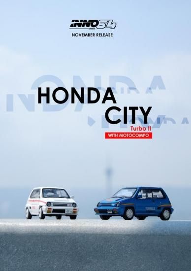INNO 1/64 HONDA CITY TURBO II Blue With White MOTOCOMPO