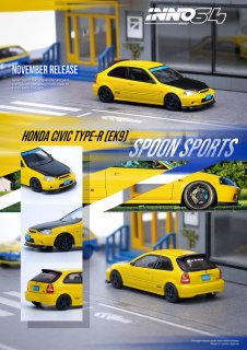 INNO 1/64 HONDA CIVIC Type-R EK9 Yellow Tuned by Spoon Sports 