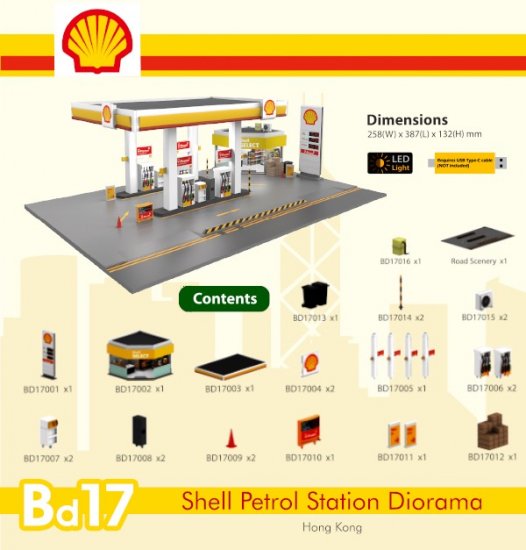 TINY CITY Bd17 Shell ガソリンスタンドジオラマ (LED付) ミニカー専門 