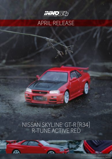 INNO 1/64 NISSAN SKYLINE GT-R R34 R-TUNE Active Red With Carbon
