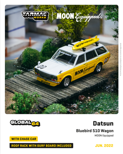 TARMAC WORKS 1/64 ダットサン ブルーバード510 ワゴン MOON Equipped Surf board with roof  rack- ミニカー専門店　RideON ライドオン