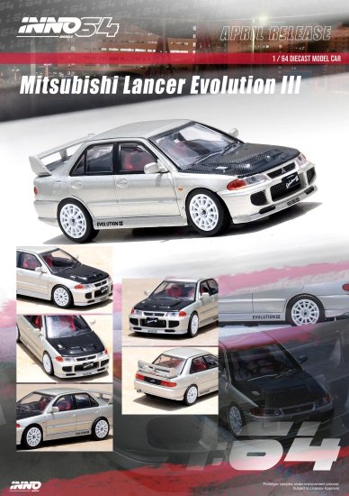 INNO 1/64 MITSUBISHI LANCER EVOLUTION III With Carbon Bonnet