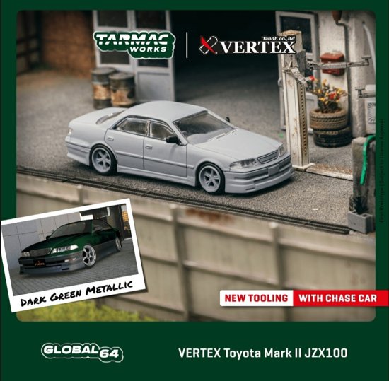 Tarmac Works 1/64 VERTEX Toyota Mark II JZX100 Dark Green Metallic 
