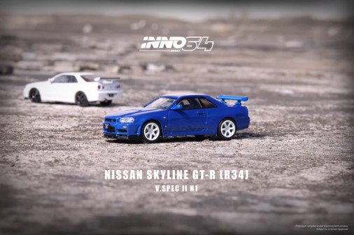 INNO 1/64 NISSAN SKYLINE GT-R (R34) V-Spec II Nur Bayside Blue