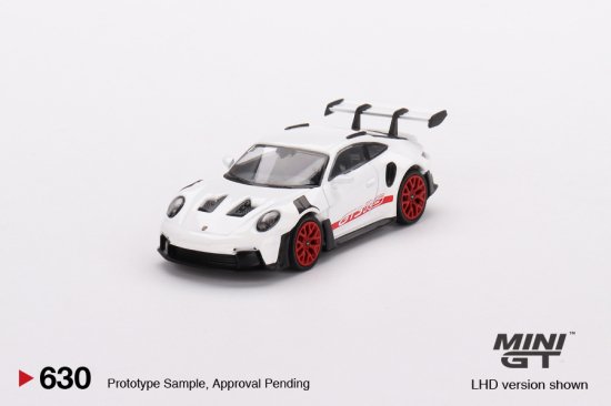 MINI GT 1/64 Porsche 911 (992) GT3 RS White with Pyro Red Accent 